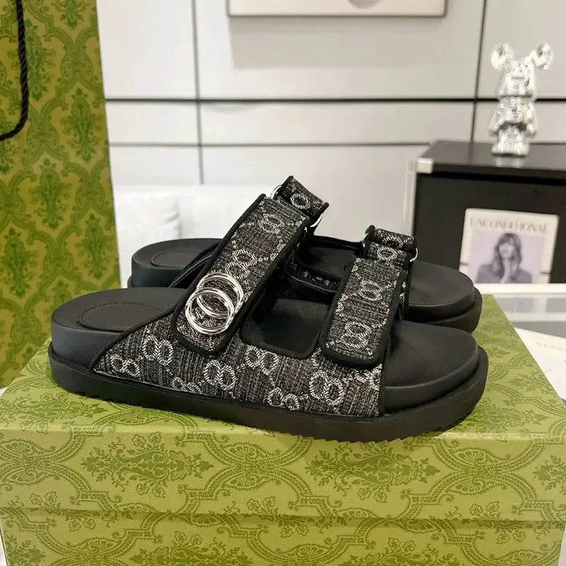 Designer Sandals Slippers Platform Canvas Flat Mules