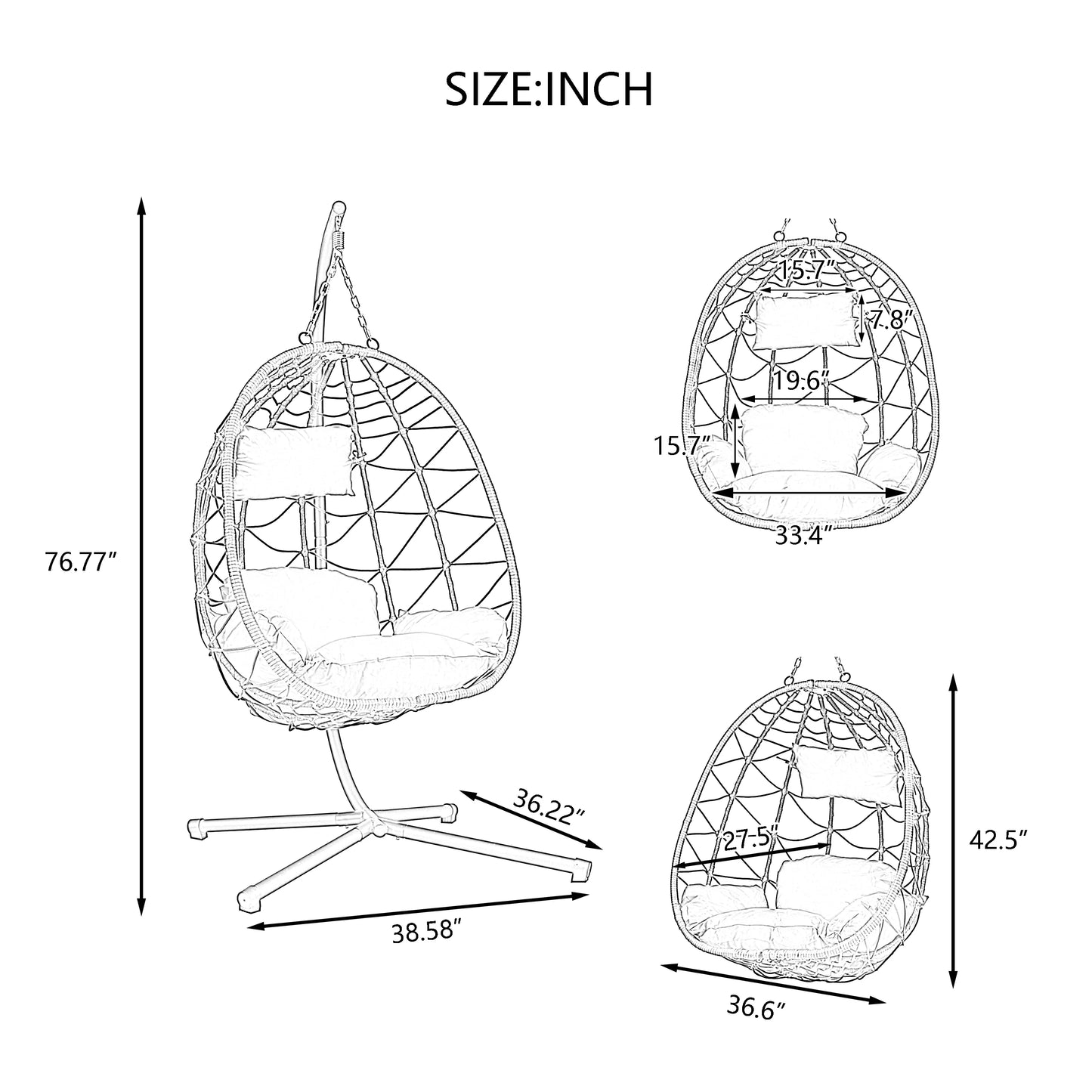 Modern Boho Hanging Egg Chair with Stand - US - KaveCore