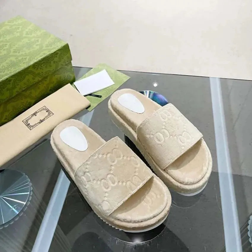 Designer Sandals Slippers Platform Canvas Flat Mules