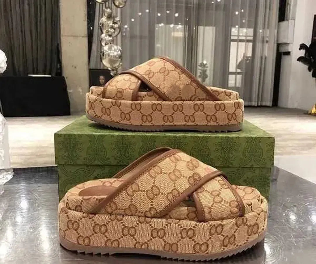 Designer Sandals Slippers Platform Canvas Flat Mules