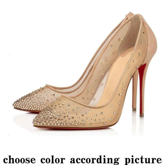 High Red Heels Shoes Designer Soled Peep Pointed Toe Sandals