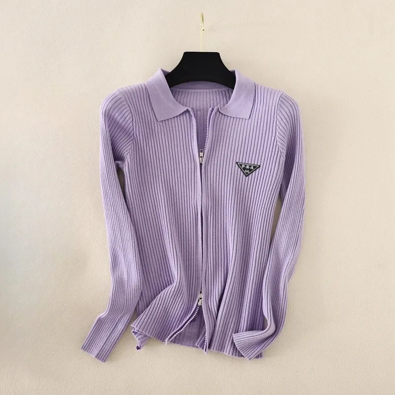 Women's Tops Slim Fit Knit Cardigan With Zippers