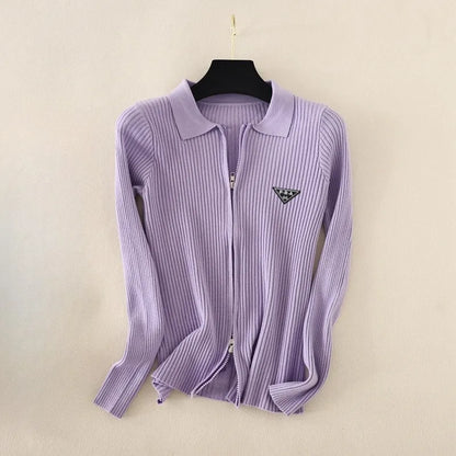 Women's Tops Slim Fit Knit Cardigan With Zippers