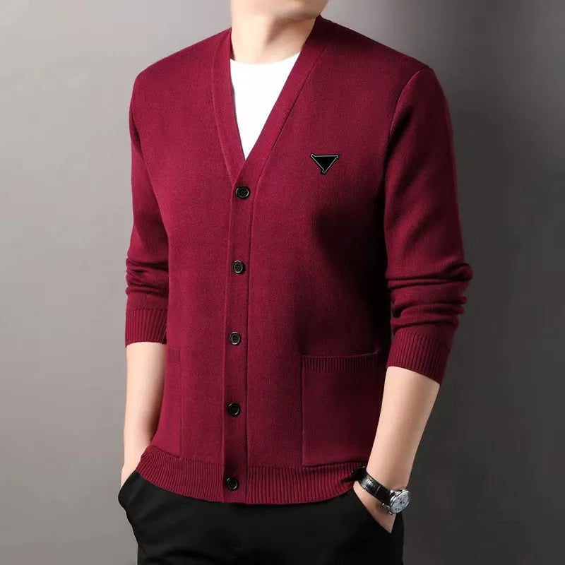 Designer Sweater Mens Embroidered Jacquard Cardigan