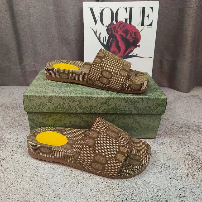 Designer Sandals Slippers Platform Canvas Flat Mules