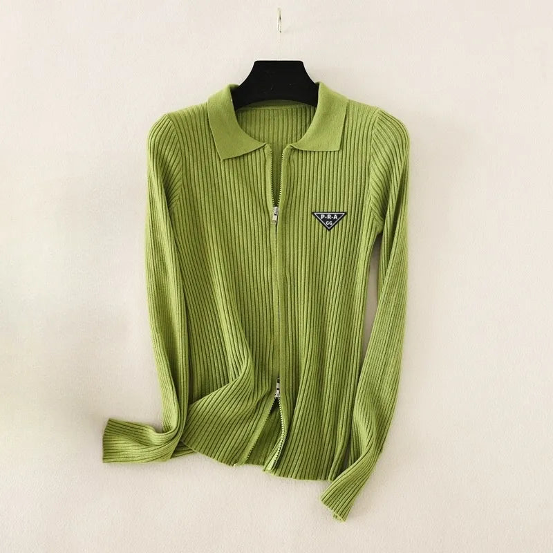 Women's Tops Slim Fit Knit Cardigan With Zippers