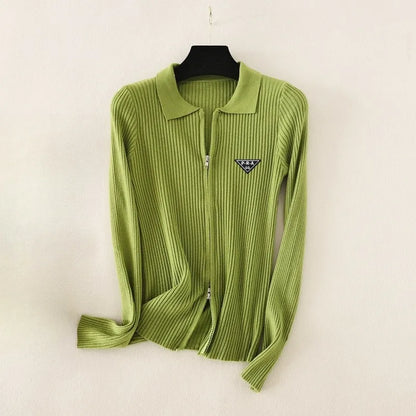 Women's Tops Slim Fit Knit Cardigan With Zippers