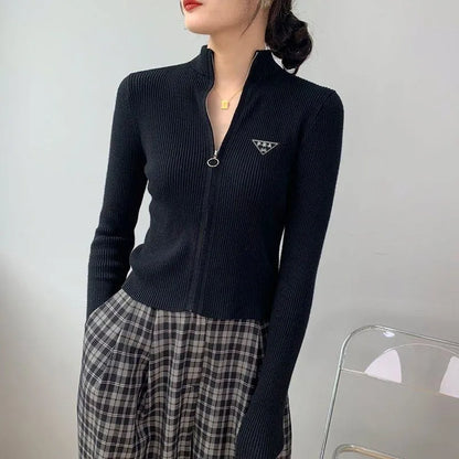 Women's Tops Slim Fit Knit Cardigan With Zippers