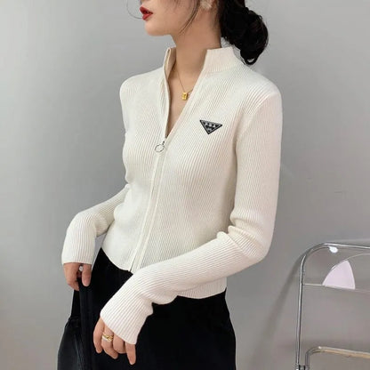 Women's Tops Slim Fit Knit Cardigan With Zippers