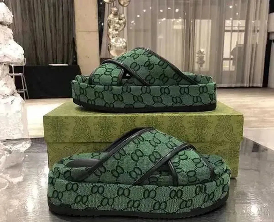 Designer Sandals Slippers Platform Canvas Flat Mules