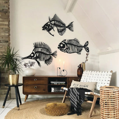 Fish Bone Metal Wall Art (3 Pieces)