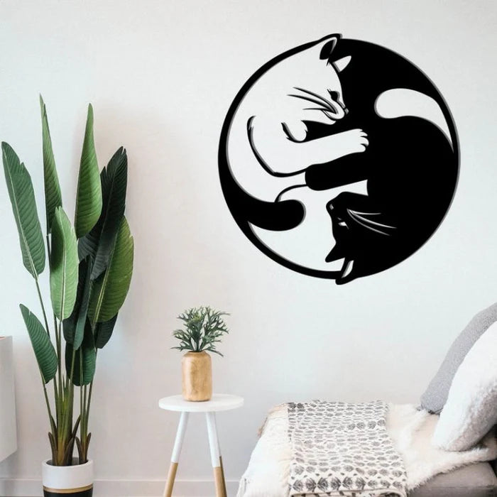 Yin Yang Two Cats Metal Wall Art