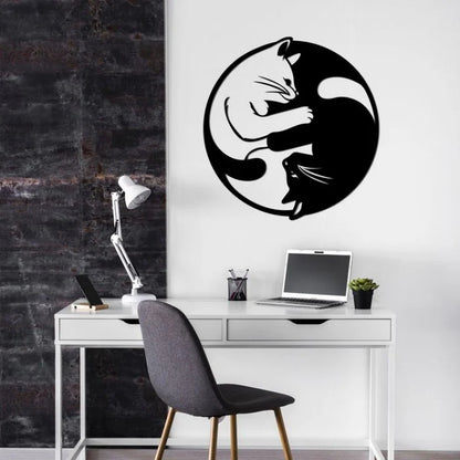 Yin Yang Two Cats Metal Wall Art