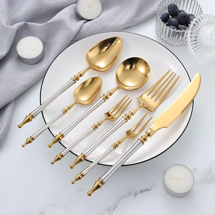 Prestige White & Gold Cutlery Set