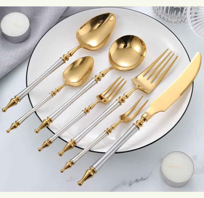Prestige White & Gold Cutlery Set