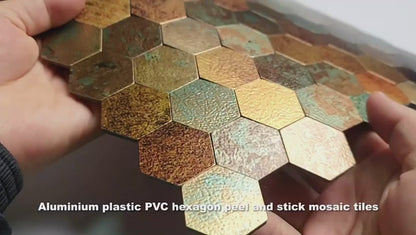 Aged Bronze Hex Mosaic Wall Panel – Peel & Stick (Set of 22)
